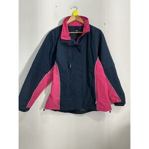 Womans The Weather Co XL Navy Pink Zip Up Removable Sleeve Jacket